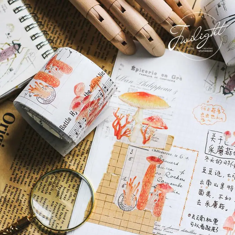 

Watercolor Mushroom plants vintage decoration washi tape DIY decorative scrapbooking sticker planner masking adhesive tape label