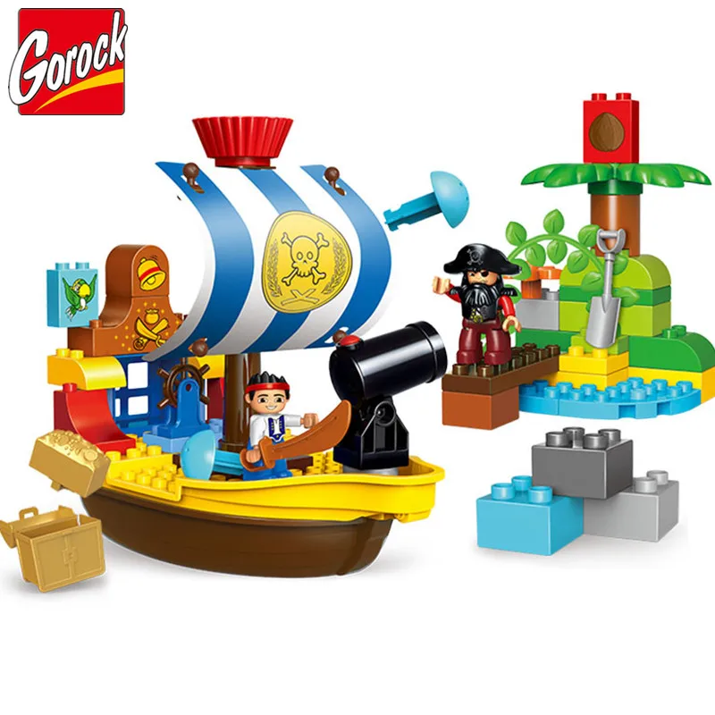 

GOROCK 63pcs Pirate Series Jake's Pirate Ship Bucky Model Big Particle Building Blocks Set Baby Toys Brinquedos Bricks