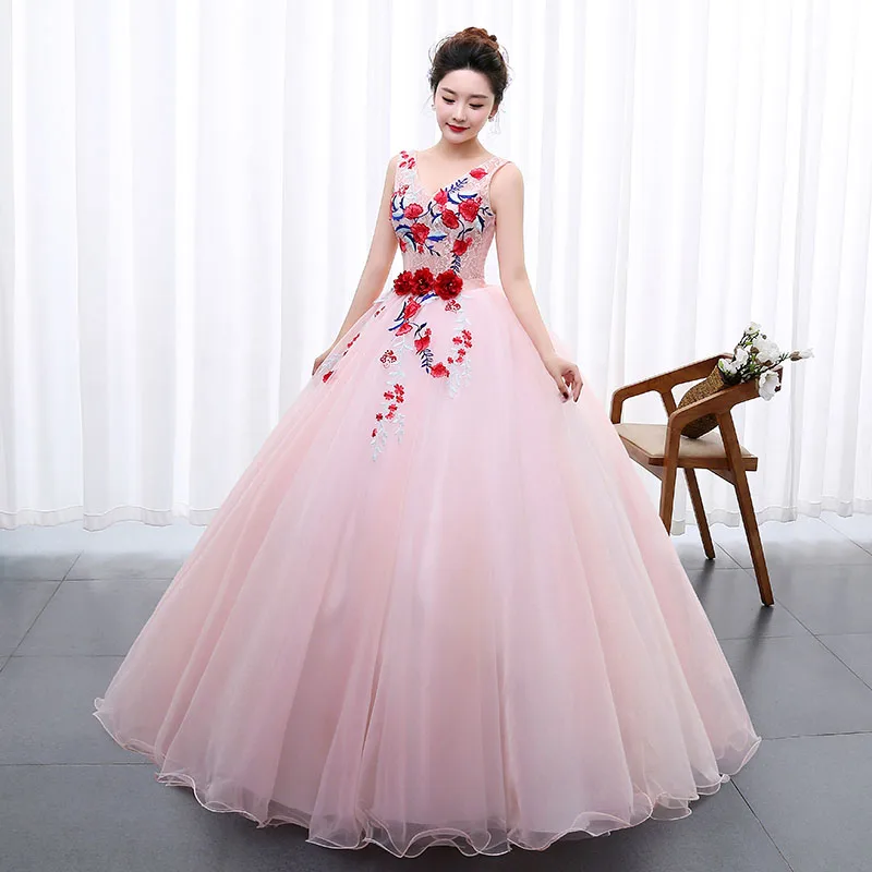 Модное свадебное платье для девочек, сделанное по индивидуальному заказу; Новинка года; сезон весна-лето; цветное платье с цветами; кружевное платье; vestido de noiva - Цвет: Розовый