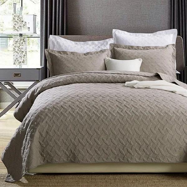 CHAUSUB Gray Solid Quality Quilt Set 3PCS Washed Cotton Quilts Bed