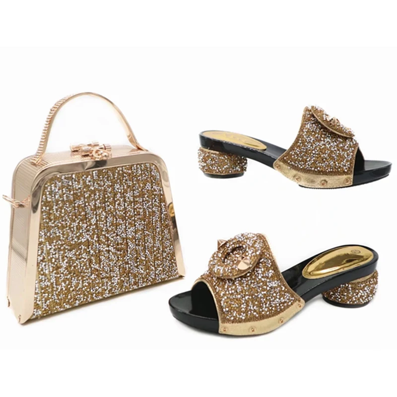 Gold Color Shoe and Bag Set for Party In Women Shoe and Bag Set African