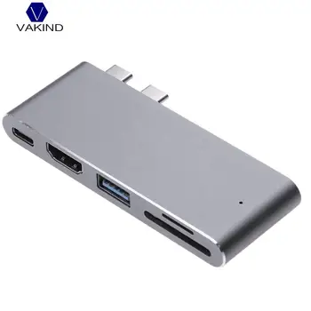 

NEW 5-in-1 Dual Type-C to HDMI 4K USB 3.0 HUB Adapter TF Card Reader PD Bi-directional Charging Converter For Macbook Pro