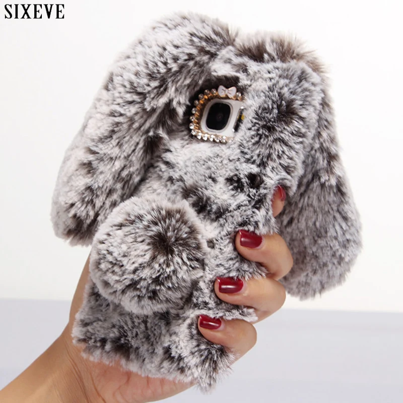 

SIXEVE Luxury Fur 3D Rabbit Silicon Case for Samsung galaxy S6 S7 edge S8 Plus S6edge S7edge Cell Phone Cover for Samsung S8Plus