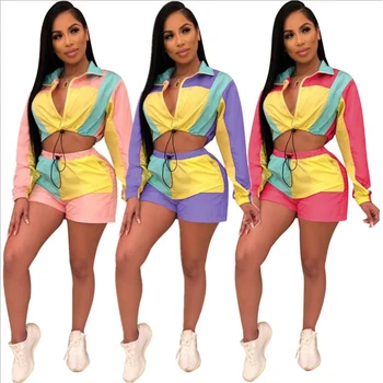 

Wantmove 2019 new summer women two-piece sexy print plus size long sleeve lumbar T-shirt loose shorts casual two-piece WM785