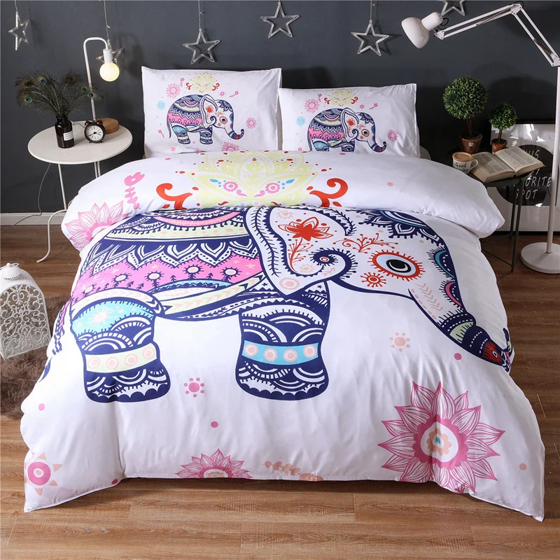 

Cartoon Elephant printed bedding set with pillowcases Doona Cover set queen King sizes children's polyester bed linens set new