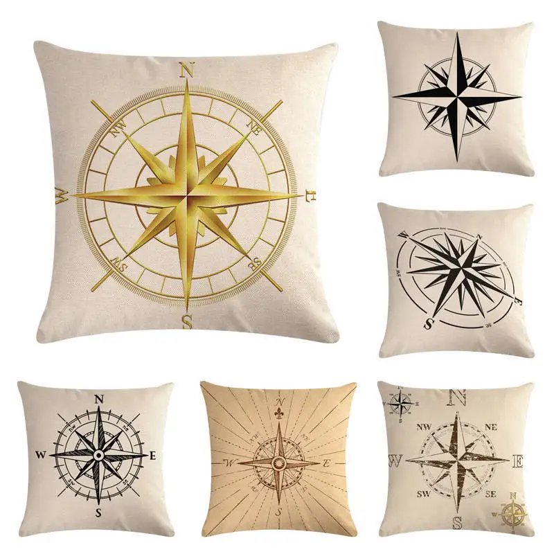 

Compass Cushion Cover Marine Ship Beach Cotton linen Throw Pillow Case Decorative Sea Pillowcase 45x45cm