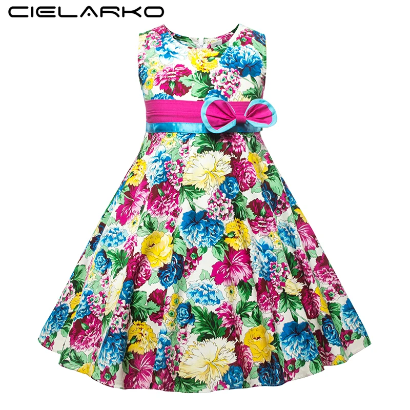 Cielarko Girls Dress Summer Kids Flower Dresses Sleeveless Children Beach Sundress Cotton Baby Holiday Party Clothing for Girl цена Cielarko Girls Dress Summer Kids Flower Dresses Sleeveless Children Beach Sundress Cotton Baby Holiday Party Clothing for Girl цены онлайн