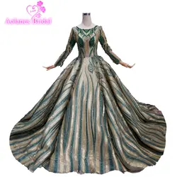 Темно зеленый арабский свадебные платья 2019 кружево аппликации бусины Свадебное бальное платье одежда с длинным рукавом Королевский