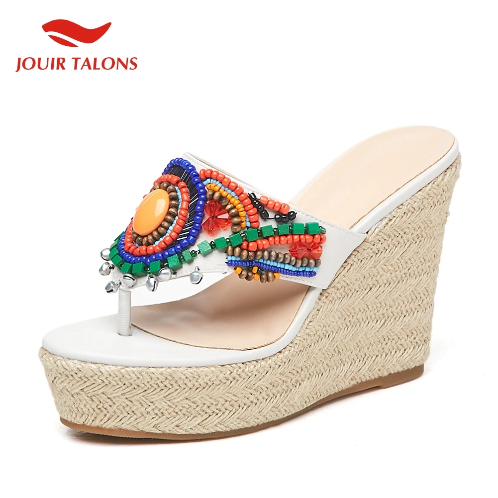 

JOUIR TALONS Genuine Cow Leather Platform Wedge Heels Summer Shoes Woman Pumps Slip On Mules High Heels Lady Women Shoes