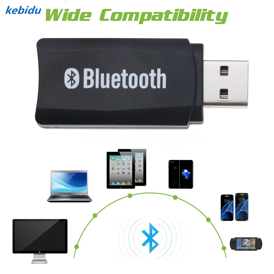 kebidu Wireless USB Bluetooth Music Audio Stereo A2DP Dongle Stereo Receiver Adapter Car Kit for Car AUX Android/IOS 3.5mm Jack