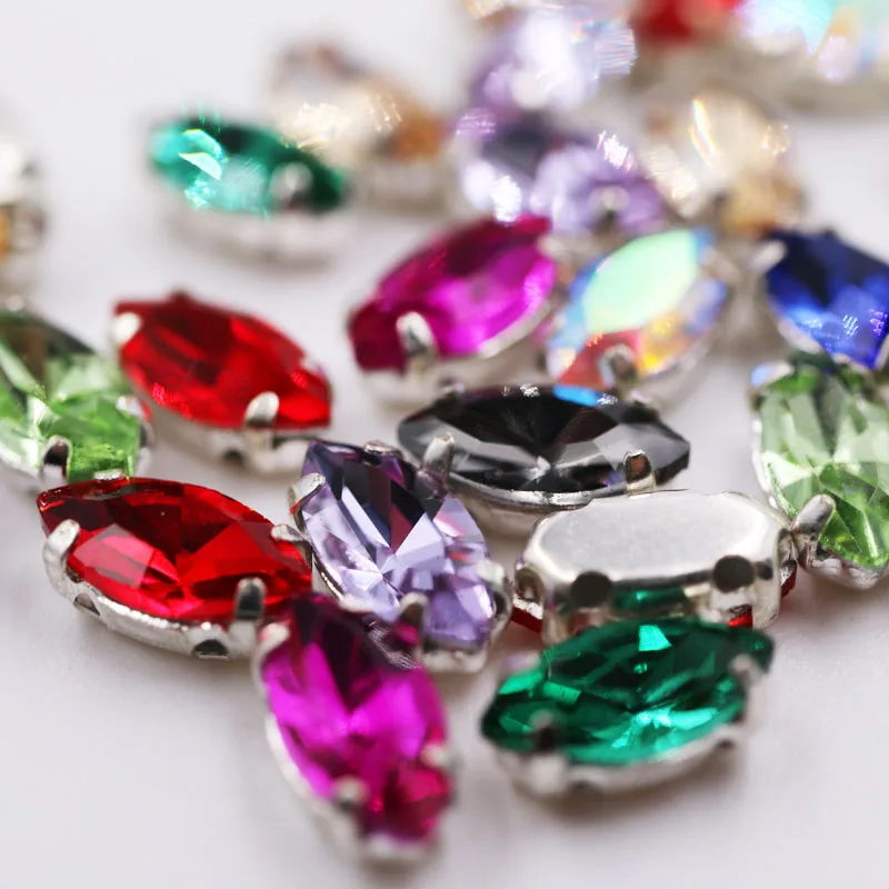 

Free shipping 4x8mm Mix color 50pcs/100pcs horse eye shape sew on rhinestones with holes diy clothing accessories