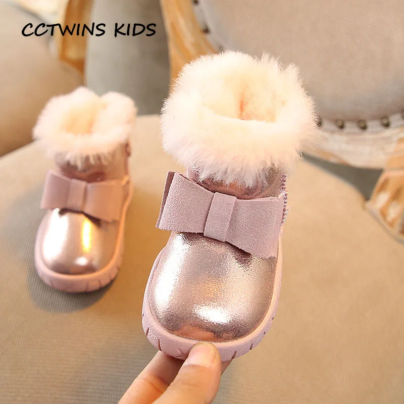 CCTWINS KIDS 2018 Winter Baby Girl Fashion Mid Calf Boot Toddler Brand Butterfly Snow Boot Children Genuine Leather Shoe CS1530
