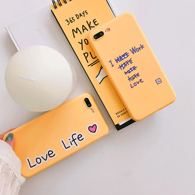 Love life love work phone case Super cute yellow Soft Fitted for iphone 6 6s 7 8 plus X xs max cover | Мобильные телефоны и