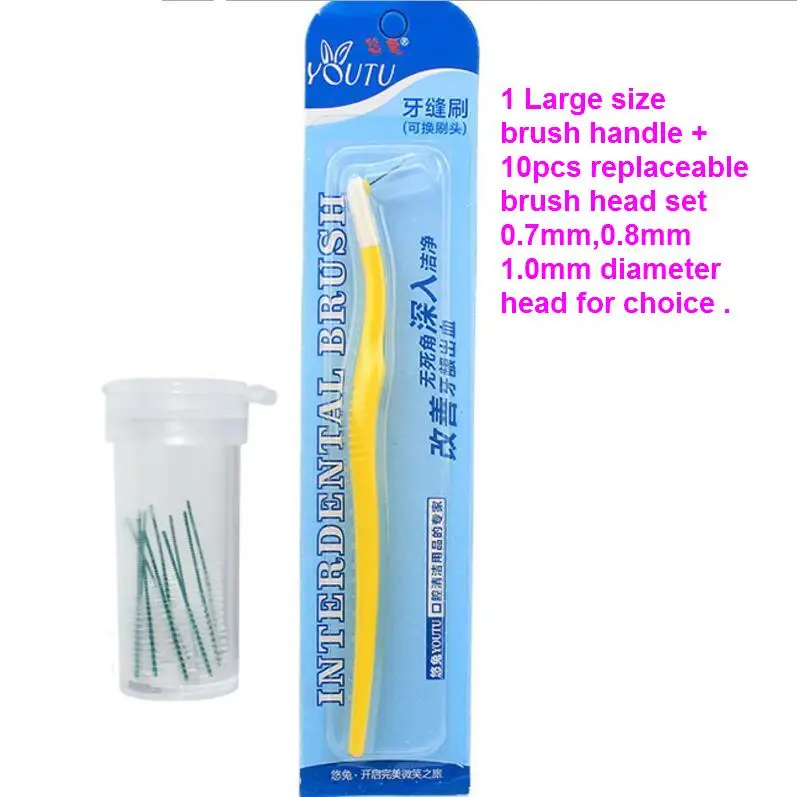 2 sets x 10pcs head+ LONG Handle Interdental Brush Head replaceable