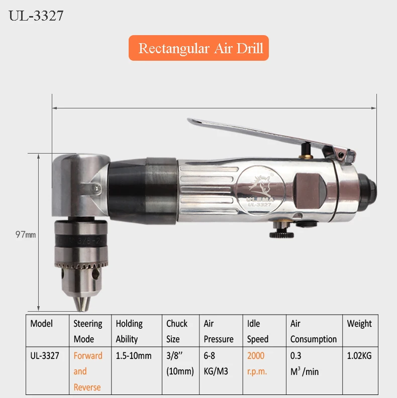 Пневматическая дрель с положительным и отрицательным пистолетом пневматическая дрель ветровая дрель прямой угол 90 градусов локоть UL-413/UL3327