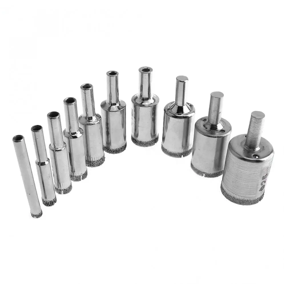 

New 10pcs Diamond Coated Core Hole Saw Drill Bit Set Tools Glass Drill Hole Opener for Tiles Glass Ceramic