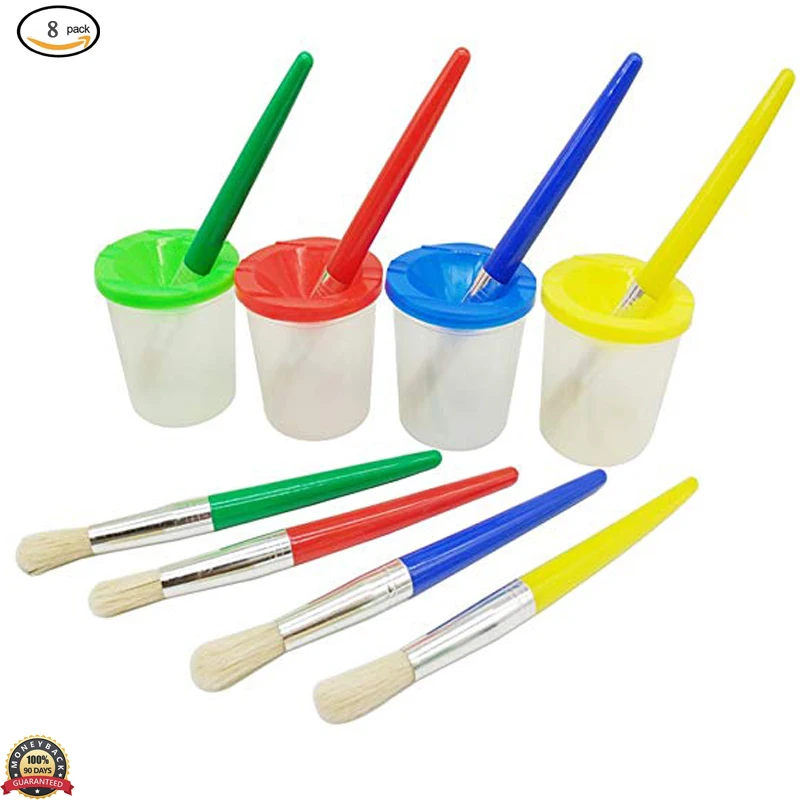 Детская краска чашки без разлива с цветными крышками большой круглый набор кистей с пластиковыми ручками защита от проливов краска чашки кисти