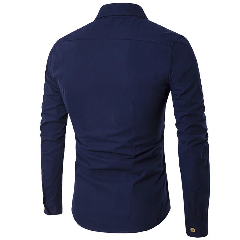  New 2018 Fashion Long sleeve senior Wedding Business gentleman inclined placket double-breasted thin solid men's dress shirts