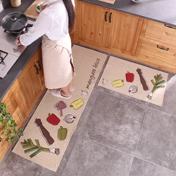 

50x80CM+50x160CM Long Kitchen Mats Anti-Skid Suction Oil Polyester Cotton Kitchen Rug Floor Mat 2Pcs/Set