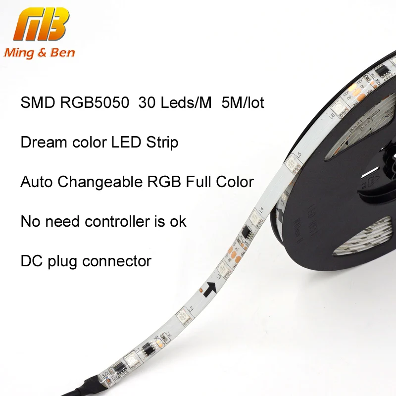 5 м Светодиодная лента умный Авто меняющийся красный зеленый синий DC 12 V SMD 5050