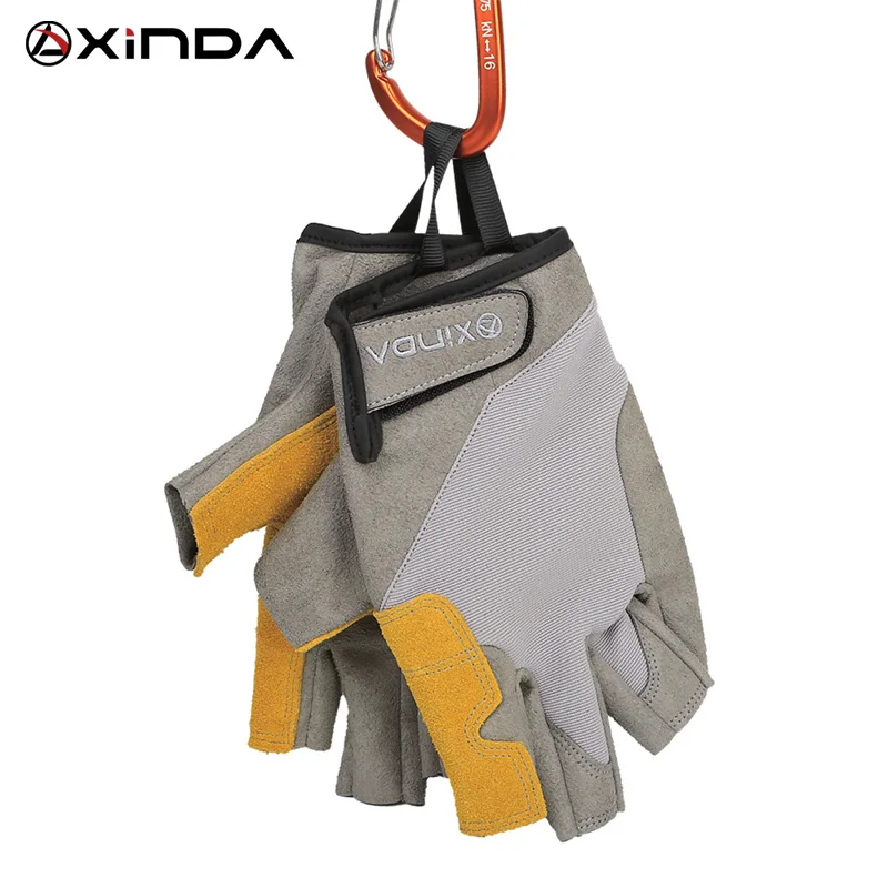 Cena XINDA profesjonalne sporty outdoorowe pół palca skóry wołowej rękawice wspinaczkowe Rock Climb Downhill piesze wycieczki antypoślizgowe zużycie odporne rękawice