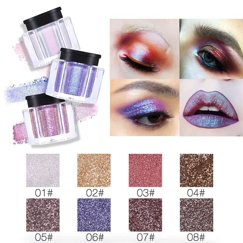 

UCANBE 8 Color Duo Chrome Metallic Loose Eyeshadow Powder Glitter Shimmer Holographic Eyeshadow Pigment Makeup Shiny Eye Shadow