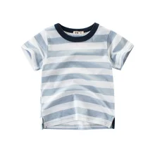 Повседневная детская одежда, летняя хлопковая Детская футболка в полоску с короткими рукавами для мальчиков 2, 3, 4, 5, 6, 7, 8 лет, футболки для детей