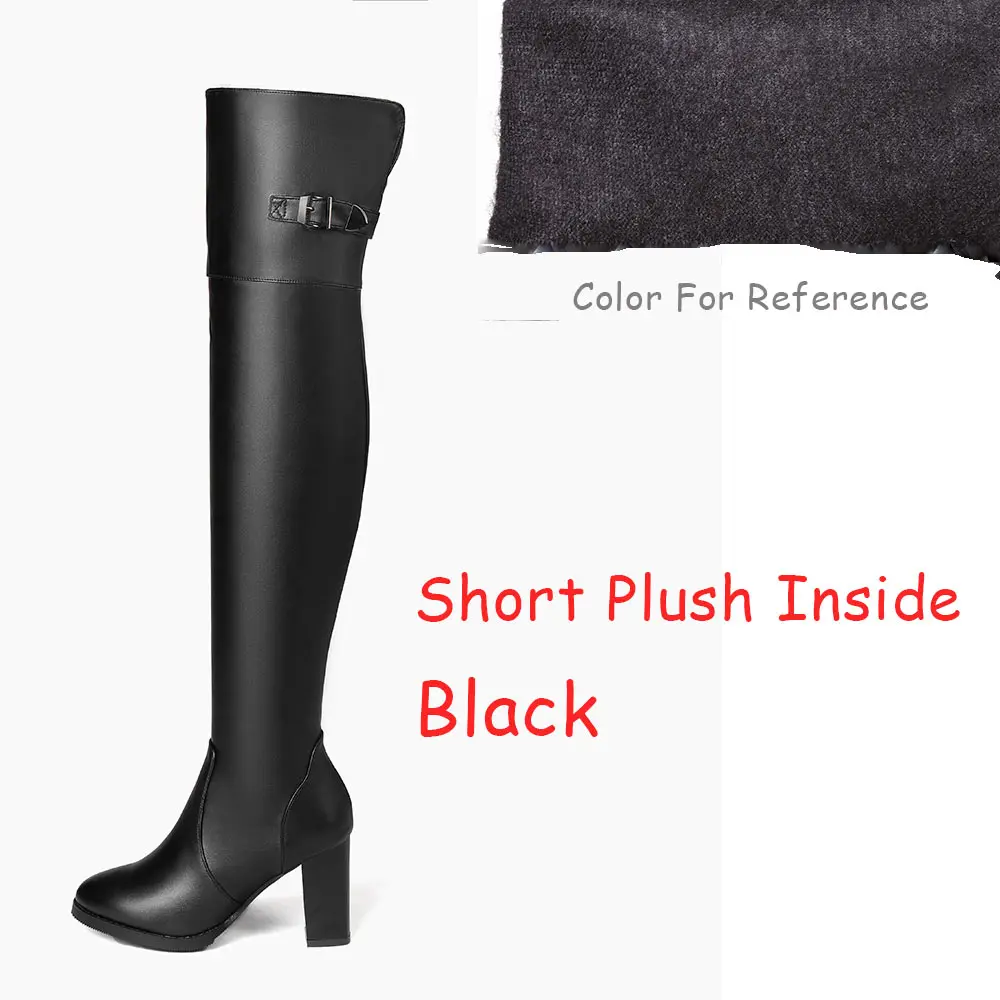 Lasyarrow/мотоботы на не сужающемся книзу массивном каблуке; Ботинки martin на высоком каблуке; модные высокие сапоги до бедра на квадратном каблуке; Цвет черный, коричневый; женская обувь - Цвет: Short Plush Black