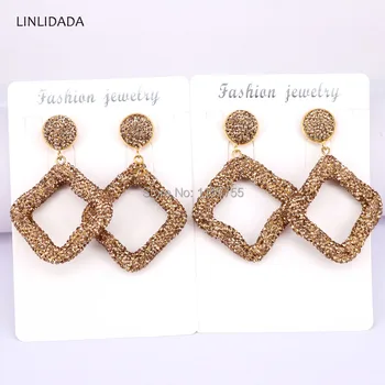 

5Pair Fashion Hollow Square shape dangle earrings pave golden rhinestone gem drop earring charm women jewelry
