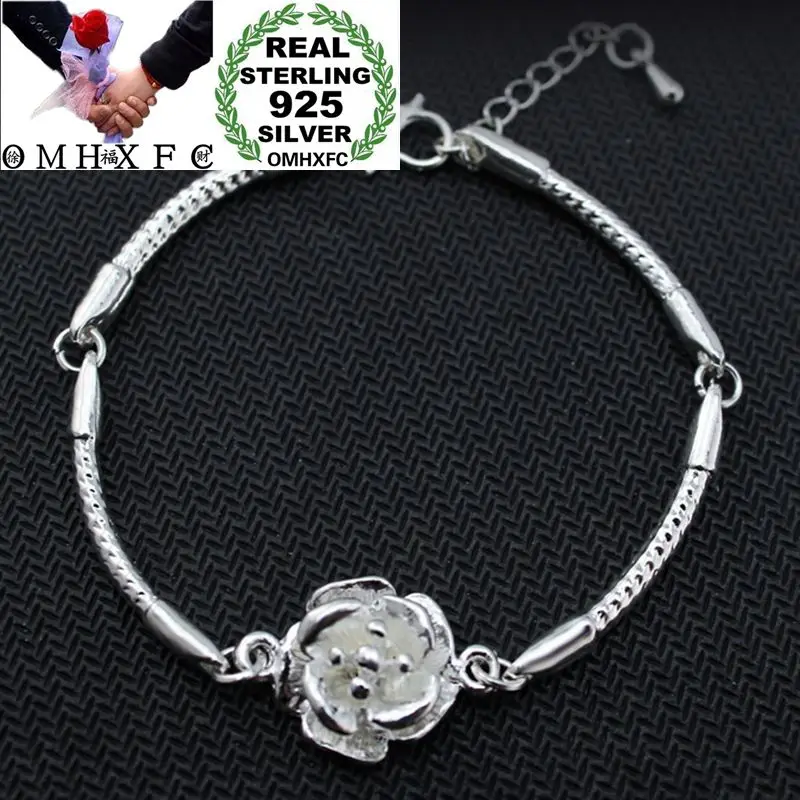 

OMHXFC Wholesale European Fashion Woman Girl Party Birthday Wedding Gift Elegant Flower Link 925 Sterling Silver Bracelets BE282