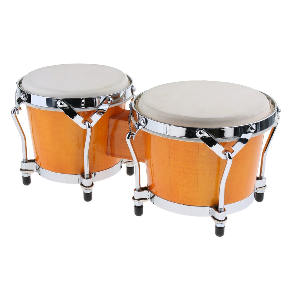 

Sunnimix 2pcs Bongo Drum African Hand Drum Percussion Instrument Amber Color 6.5 & 8.5cm Drum Head