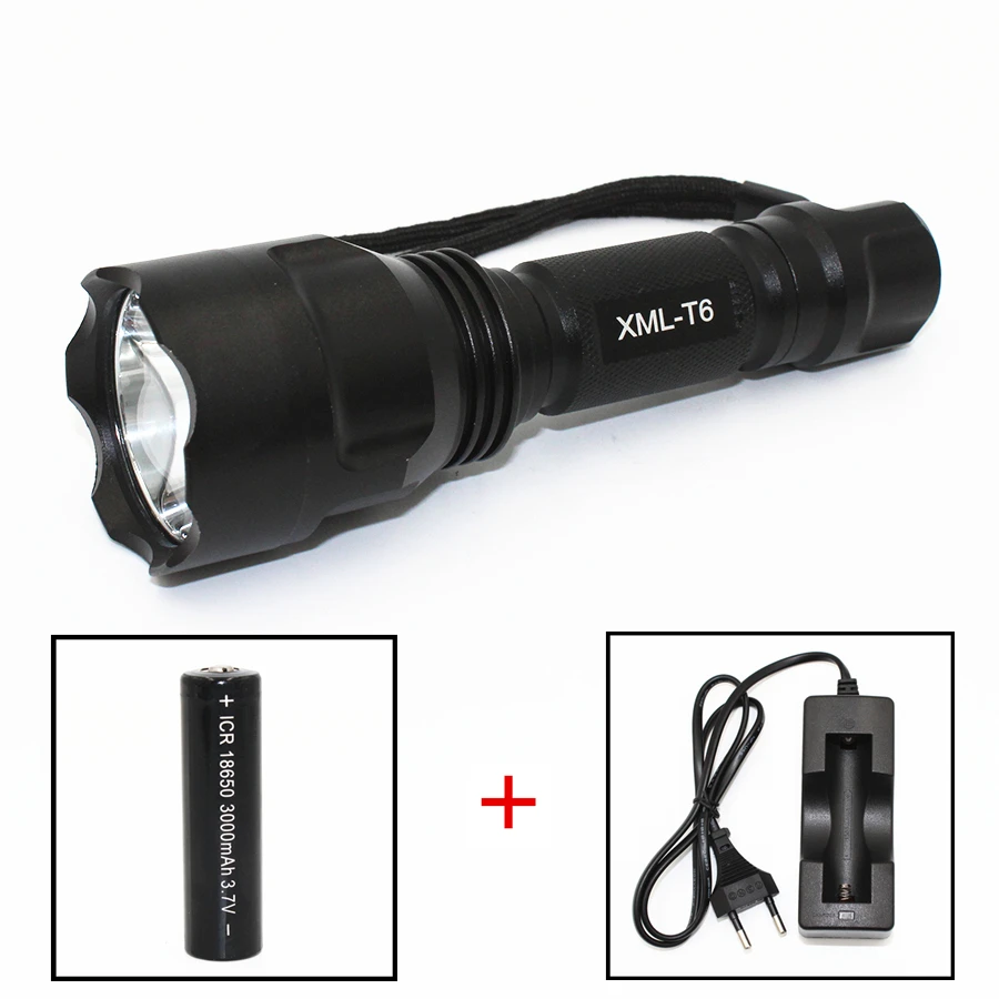 

Outdoor Hunting Flashlight C8 XML T6 LED 5 Mode Light 1000LM Aluminum LED Torch 18650 Battery EU Charger