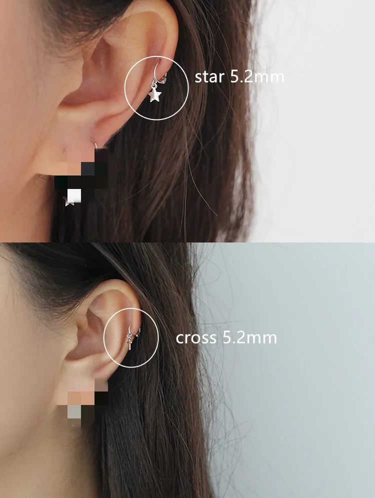 925 sterling silver earring simple cross star heart-shaped ball small zircon ear bone ear buckle fashion wild girl ear jewelry 2