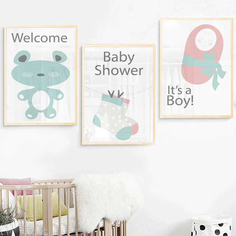 Nursery Cartoon Baby Canvas Art Painting and Poster Dusk Moon Bear Wall Picture Canvas Art Print Kids Room Wall Decor