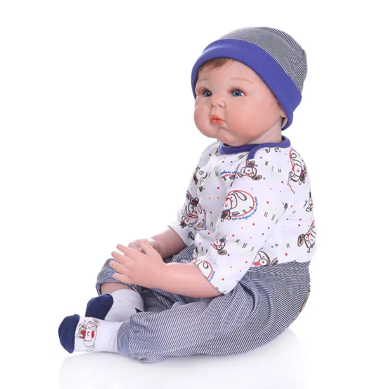 

55cm Cute Reborn Doll Realistic Soft Silicone Vinyl Newborn Babies Boy Toy Clothes Mat Lifelike Handmade Gift