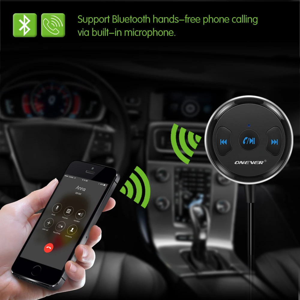 ONEVER беспроводной 3,5 мм приемник Bluetooth Hands Free автомобильный комплект AUX A2DP набор для трансляции Поддержка Siri для Динамик наушники стерео