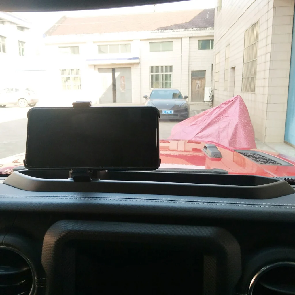 Black ABS Mobile Phone Holder Car GPS Bracket Dash Mount Holder Storage Box For Jeep Wrangler JL 2018 17.32x3.74x2.76 Inch