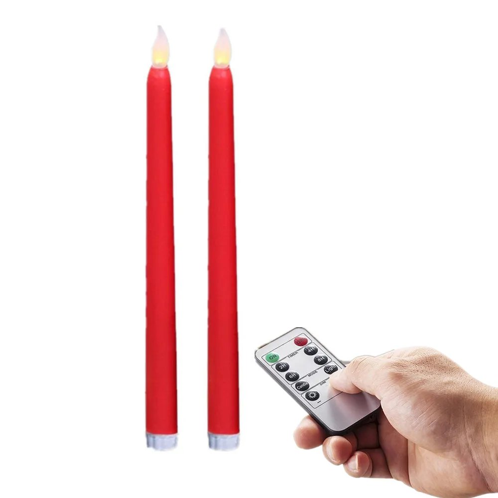 10 Keys Remote Ready Smokeless Battery Operated Wax Vigil LED Taper Flameless Candles Set of 2