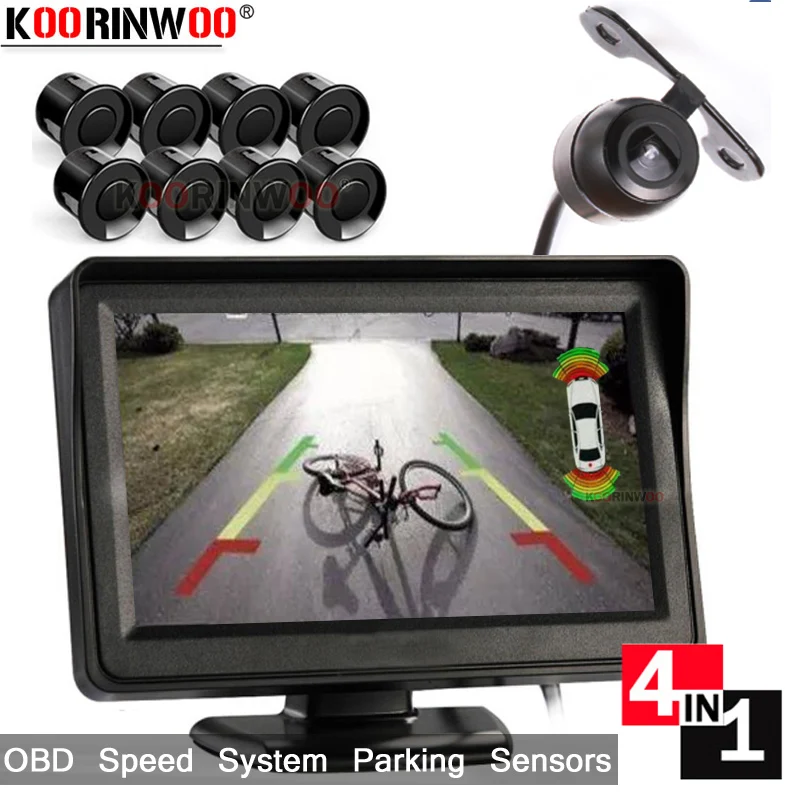 

Koorinwoo Full Set Intelligent Speed OBD System LCD Screen Monitor Rear Electromagnetic Parking sensor Front Camera Car Detector
