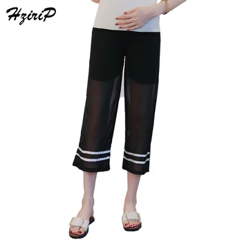 

HziriP New Belly Maternity Pants Fashion Chiffon Elastic Waist Straight Calf-length Pants for Pregnant Women Pregnancy Clothes