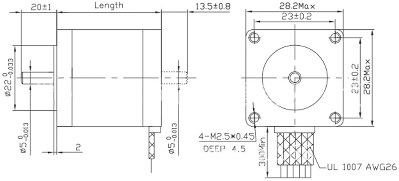 28BYG45 2 фазы 28 мм* 28 мм* 45 мм NEMA11 шагового двигателя 0.67A 950g. см 0.095N.m шаговый двигатель 28STH45-0674A