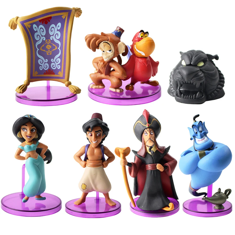 3-9cm One Set anime Aladdin and the magic lamp cute action figure model toy collection with purple base for children birthday