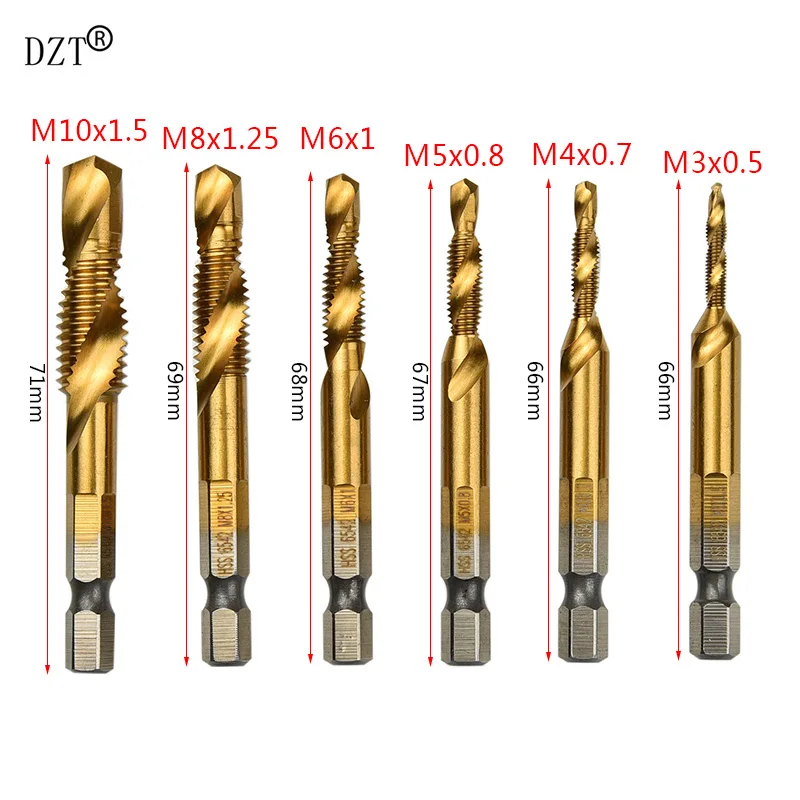 6pcs Hss6542 M3 M4 M5 M6 M8 M1 Combination Drill Bit Screw Tap 1/4 Hex