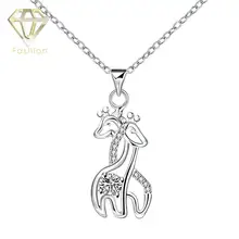 

Fashion Animal Design Elegant 925 Silver Plated Necklace Double Giraffe Pattern Crystal Pendant Jewelry for Women Girls Gift