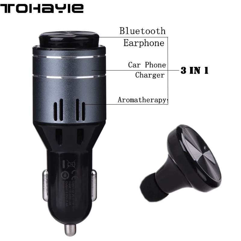 

ToHayie 3 in 1 Car Charger Wireless Bluetooth Earphone Headset Car Phone Charger USB Car Charging Adapter Auriculares Bluetooth