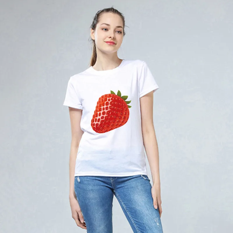 Lychee/летние женские футболки Harajuku с фруктовым принтом круглым вырезом и коротким