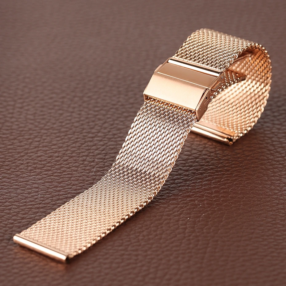 18mm20mm22mm Luxury Rose Gold Watch Band Hook Buckle  Stainless Steel Rose Mesh Band Strap Gifts (4)