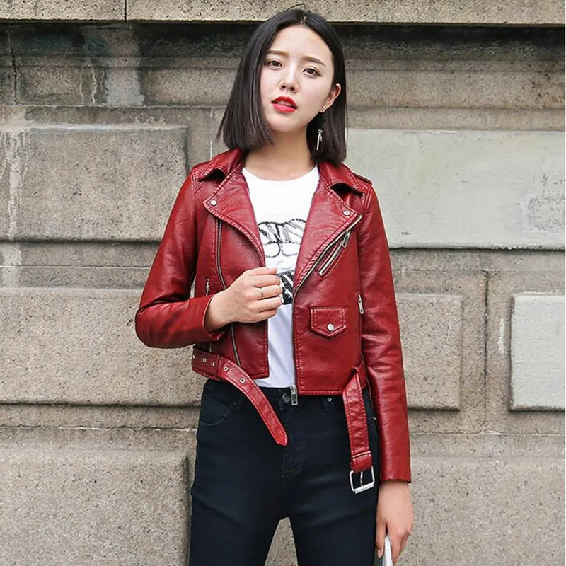Pu Leather Jacket Women Fashion Bright Colors Black