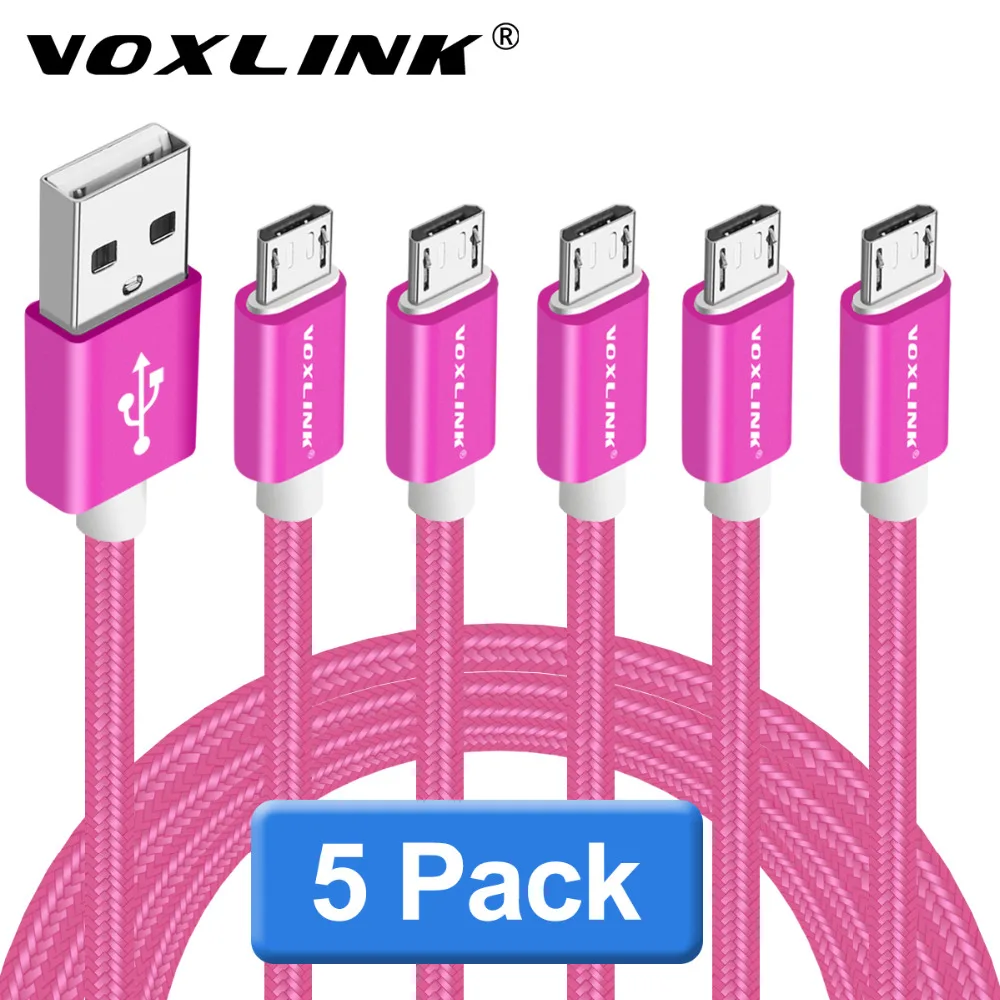 

[5Pack] VOXLINK Nylon Micro USB Cable Aluminum Charging Mobile Phone Cables For Android Samsung Galaxy HTC Huawei Xiaomi LG SONY