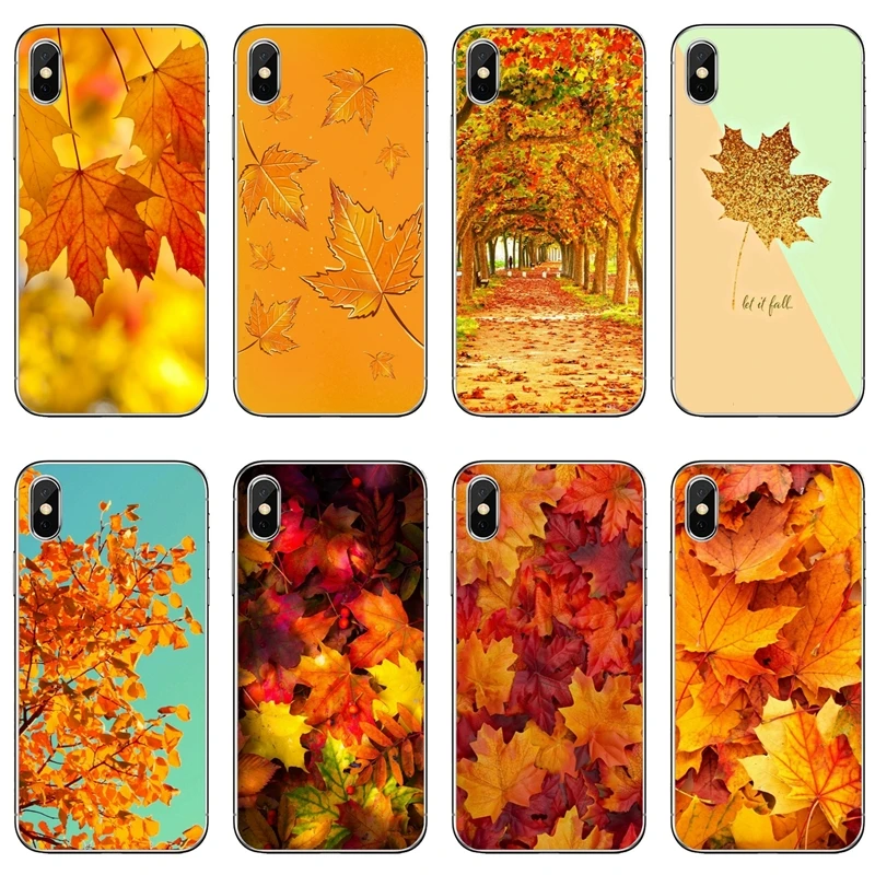 

Luxury Autumn fall Maple Leaves For Apple iPhone 8 7 plus 6s 6 plus X XR XS Max SE 5s 5c 5 4s 4 TPU Soft phone cover case